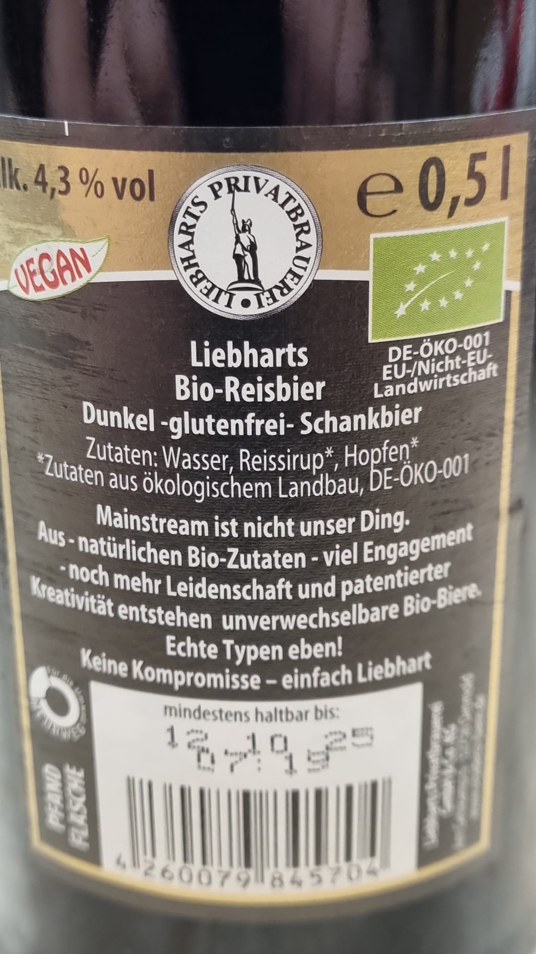 LIEBHARTS Bio-Reisbier - Dunkel