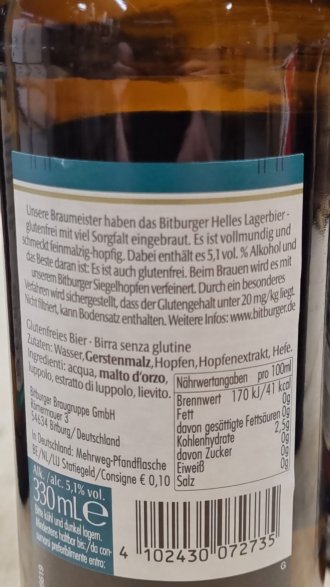 Bitburger: Helles Lagerbier – glutenfrei